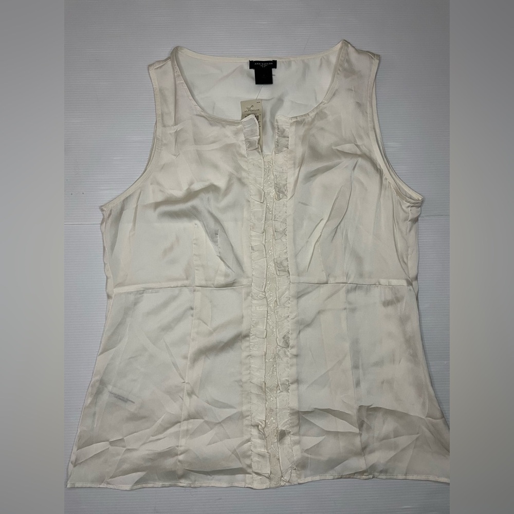 Ann Taylor Satin & Lace Cream Ivory Tank Blouse Size 8 Medium